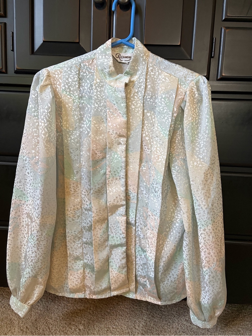Vintage 80s Alexandria Pastel Floral Satin Button-Up Blouse